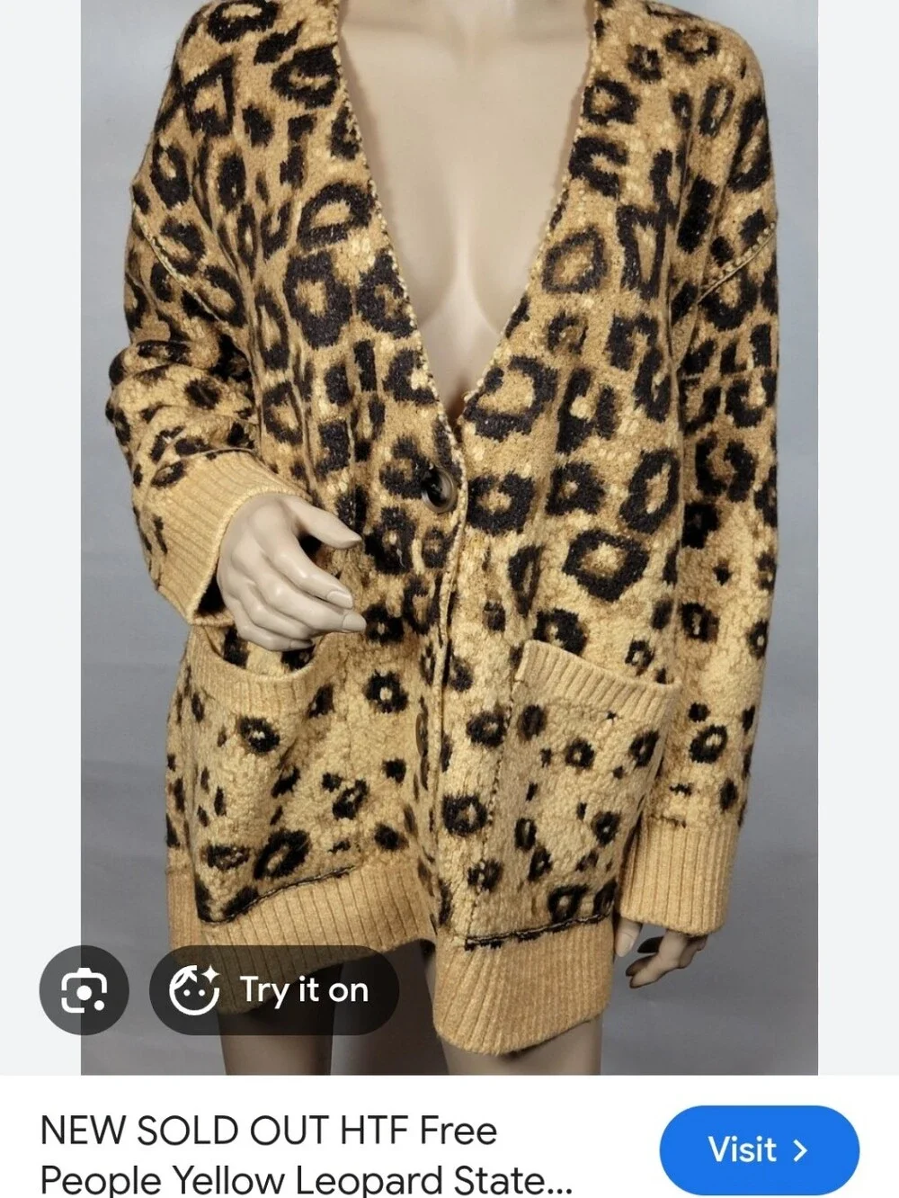 Free People Leopard Print Cardigan - Tan & Black, Size XS